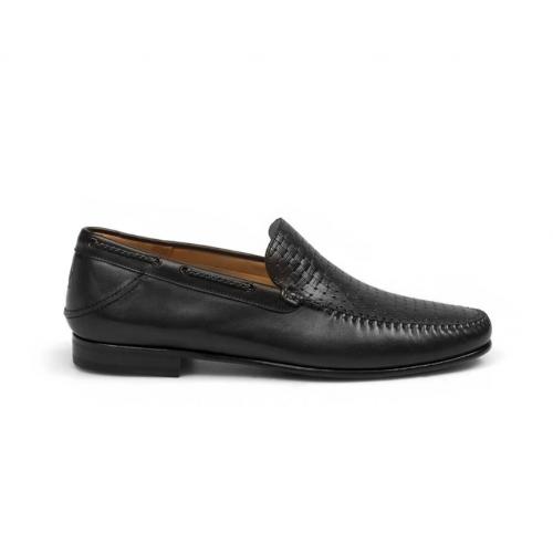 Mezlan "Jano" Black Genuine Calfskin With Embossed Vamp Moccasin Loafer Shoes 7163.
